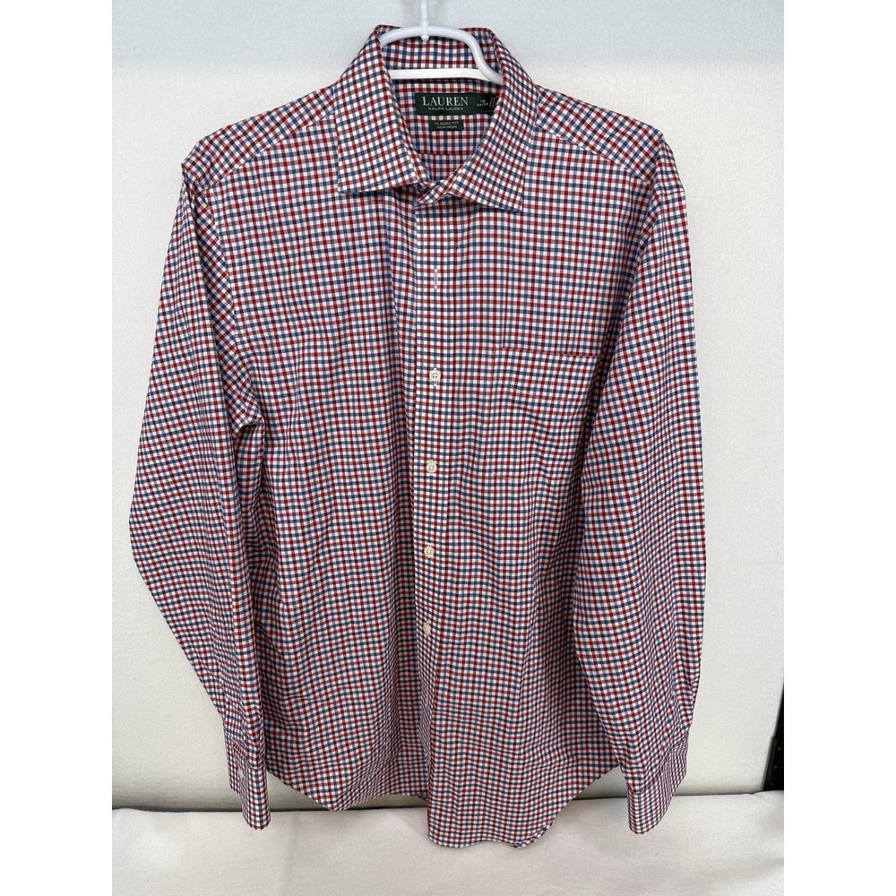 Lauren Ralph Lauren Men's Red Blue Check Classic Fit Non Iron Shirt Sz 16 34/35
